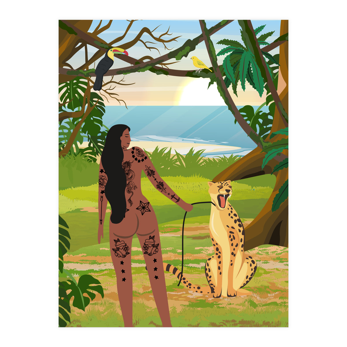 Boho Girl with Cheetah (Print Only)