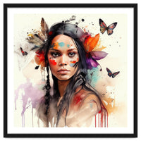 Watercolor Floral Indian Native Woman #6