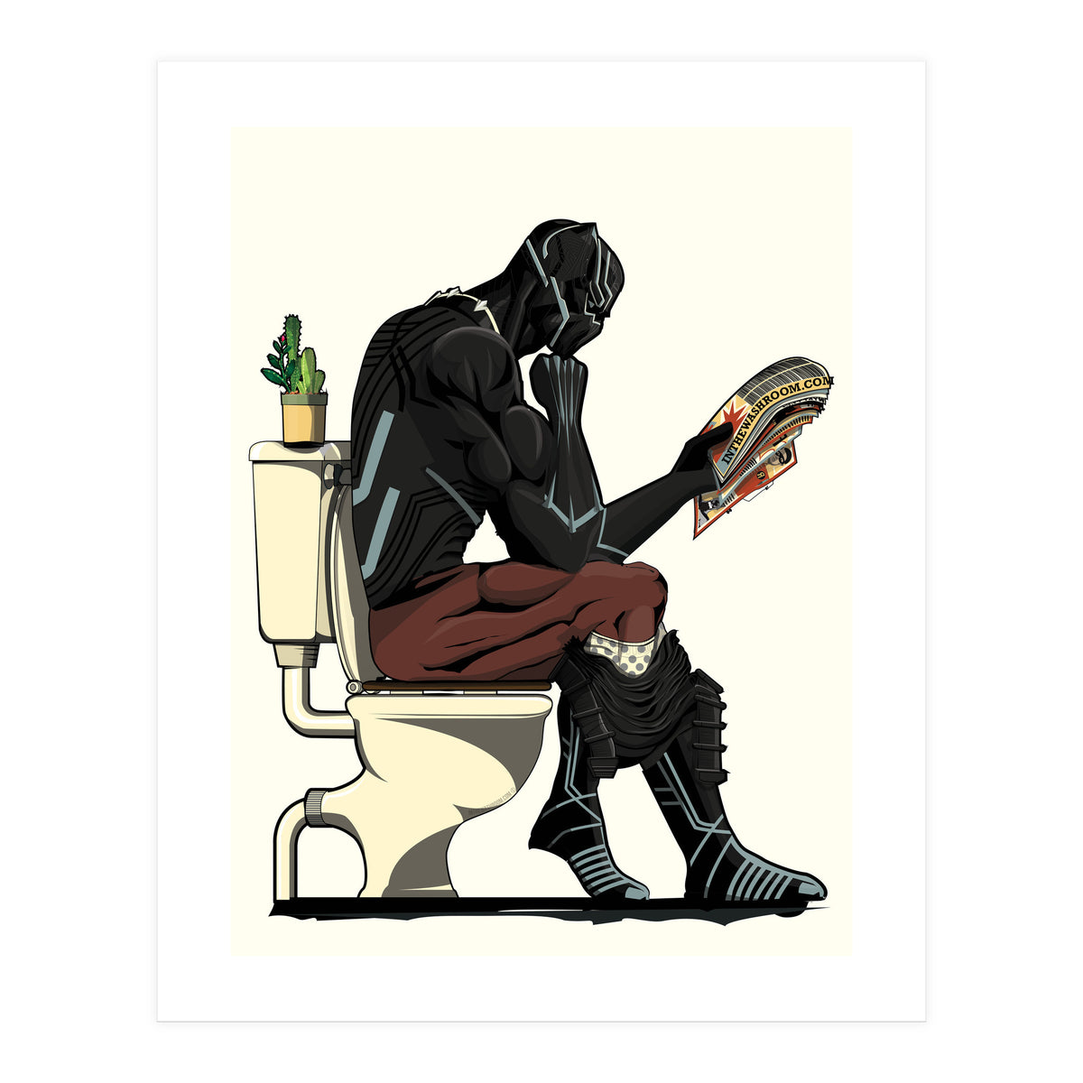 Black Panther on the Toilet, funny bathroom humour (Print Only)