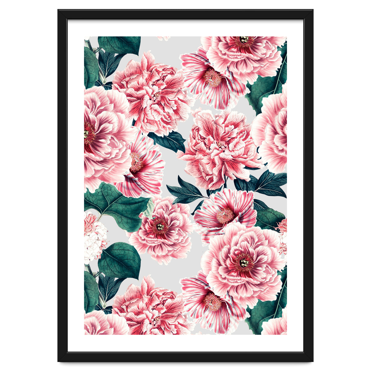 Pattern pink vintage peonies