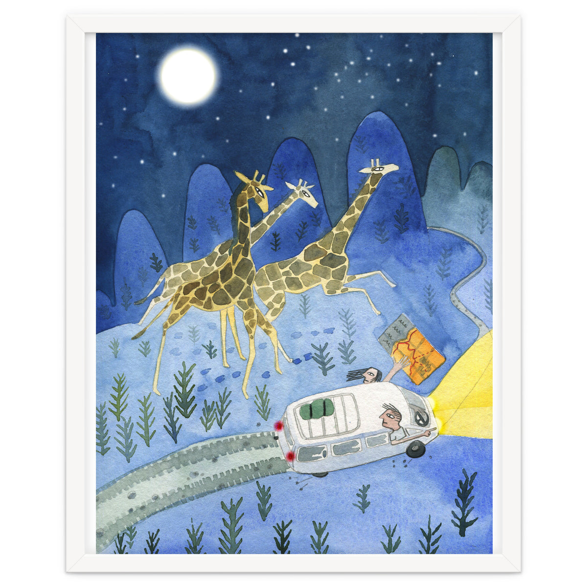 Giraffes In Moonlight