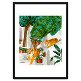 Tigers in Greece | Santorini Travel Architecture, Wildlife Animal Painting | Watercolor Illustration thumbnail
