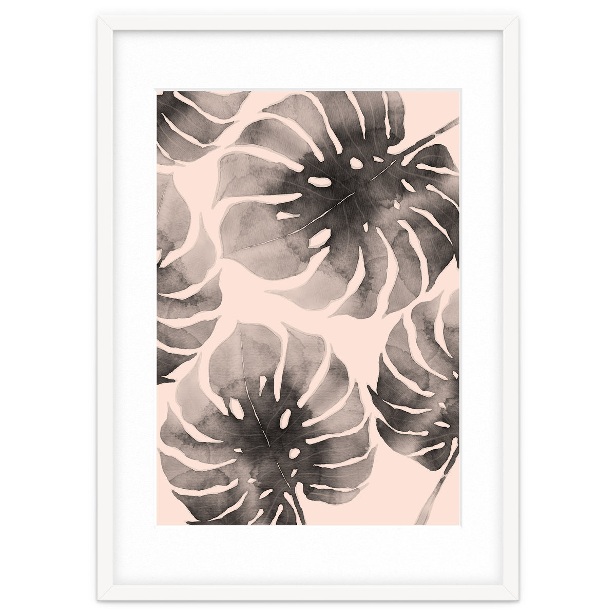 Monstera pink and gray watercolor