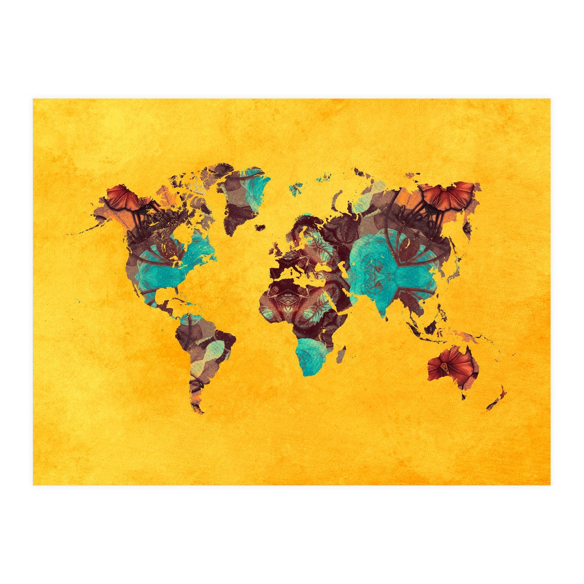 world map yellow art (Print Only)