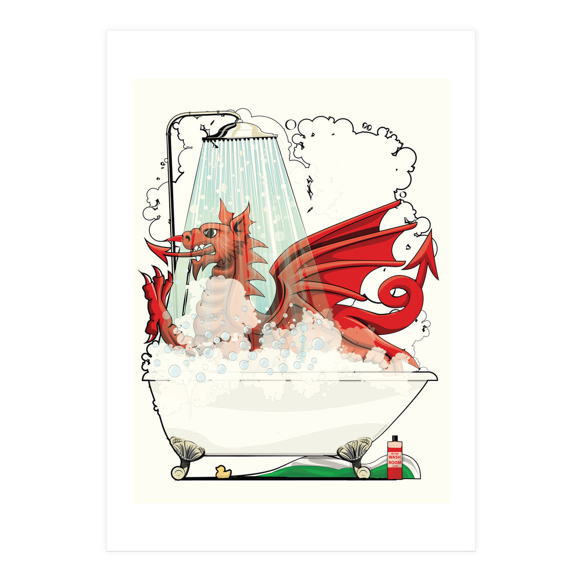 Welsh Dragon in the Bath, Funny Bathroom Humour, Wales, Britain, United Kingdom  (Print Only)