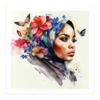 Watercolor Floral Muslim Arabian Woman #2 (Print Only)