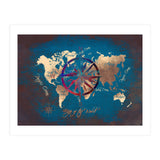 World Map Wind Rose blue (Print Only) thumbnail