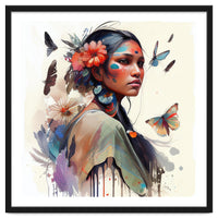 Watercolor Floral Indian Native Woman #3