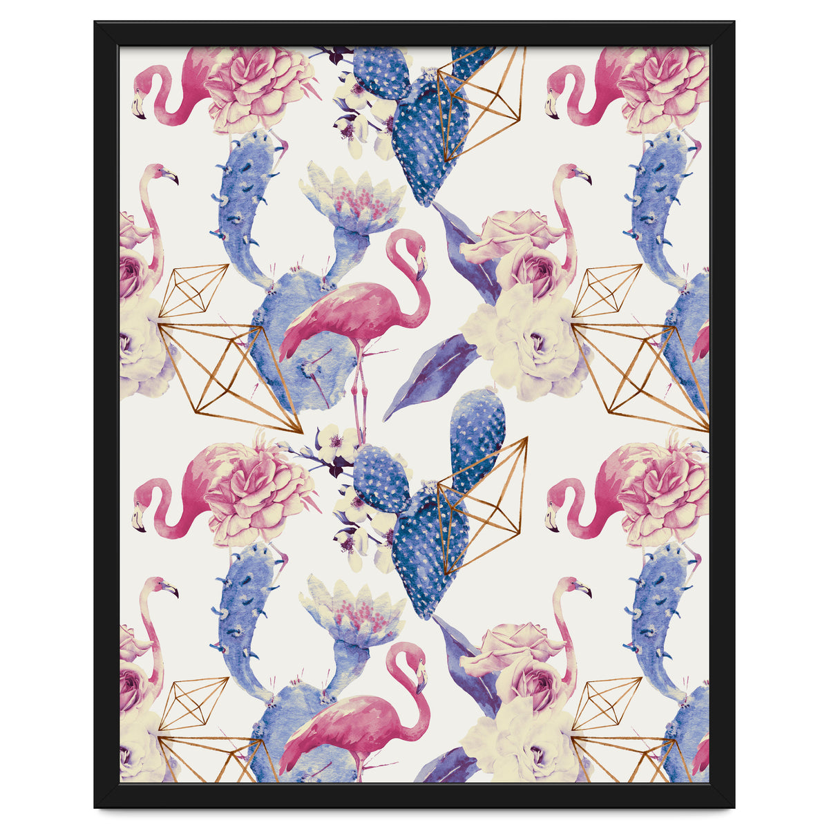 Flamingos, geometric and flowers 02
