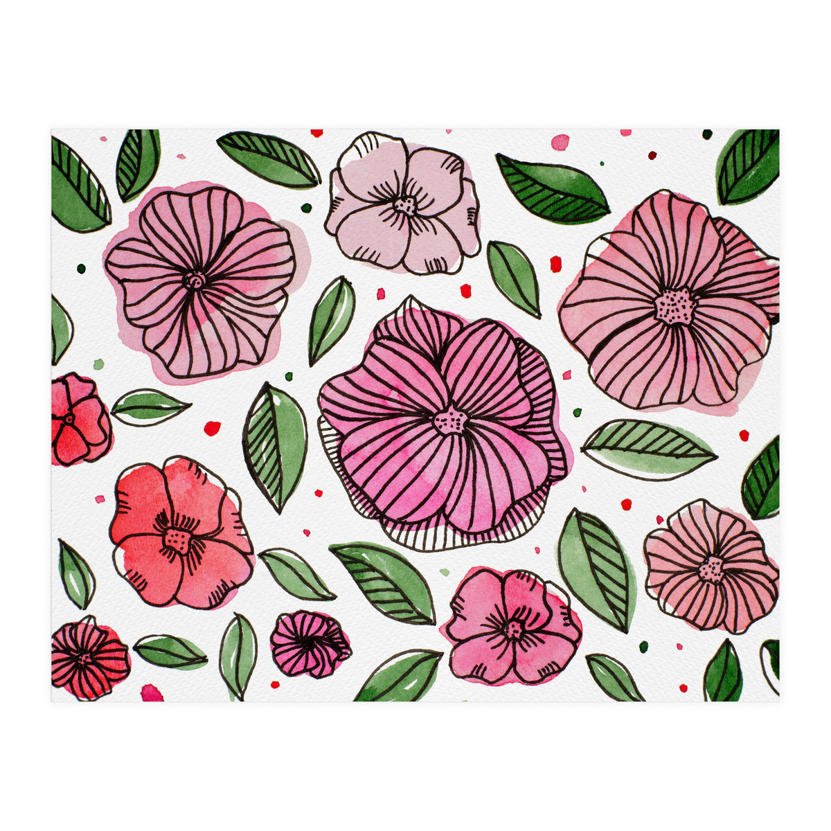 Watercolor And Ink Florals (Print Only)