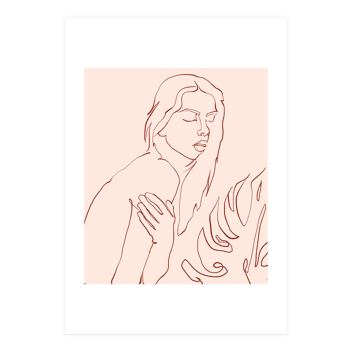 Lueur, Tropical Nude Modern Bohemian Woman Line Art, Minimal Scandinavian Sketch Blush Drawing (Print Only)