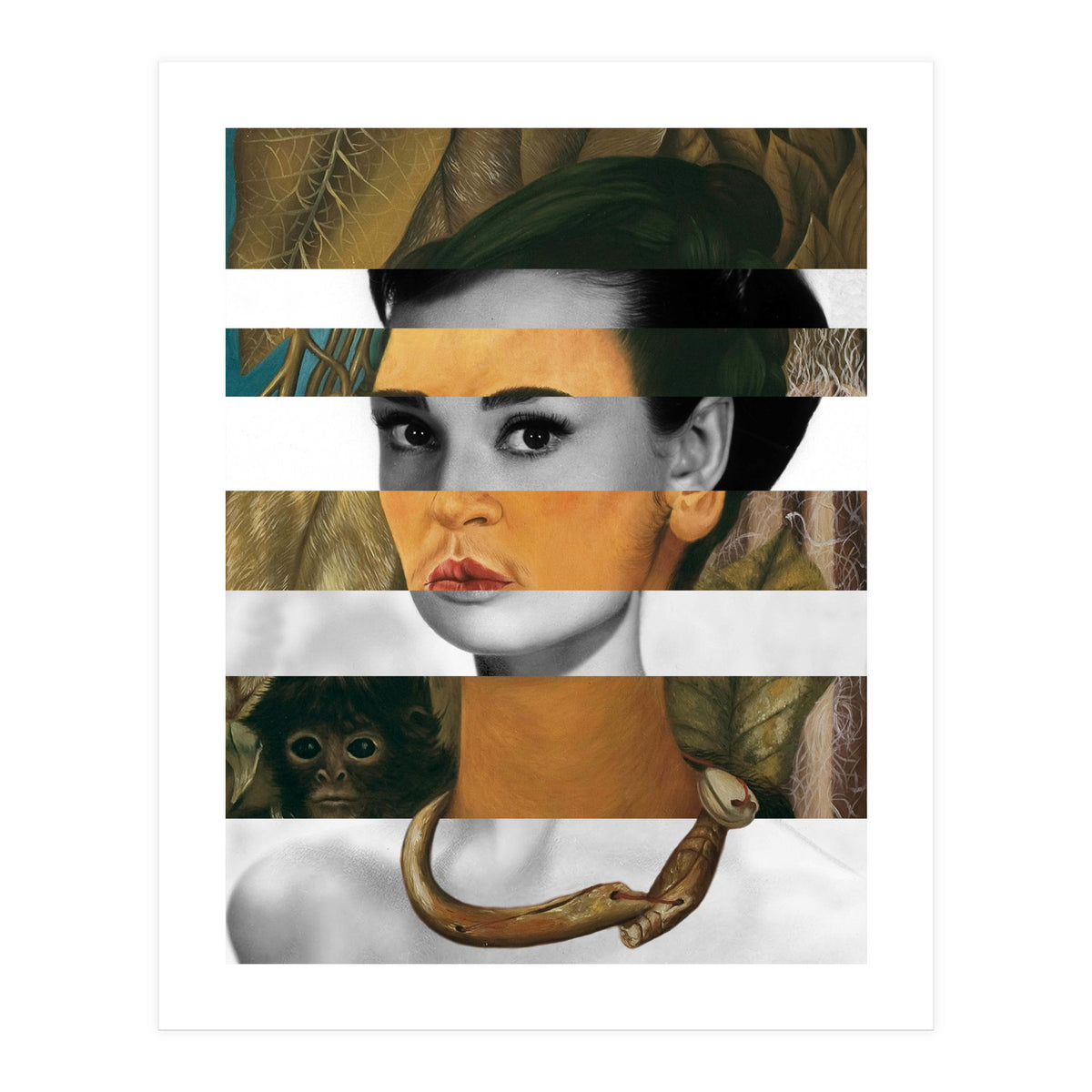 Frida Kahlo's Self Portrait with Monkey & Audrey Hepburn (Print Only)