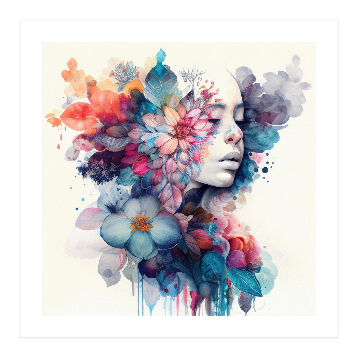 Watercolor Tropical Woman #5 (Print Only)