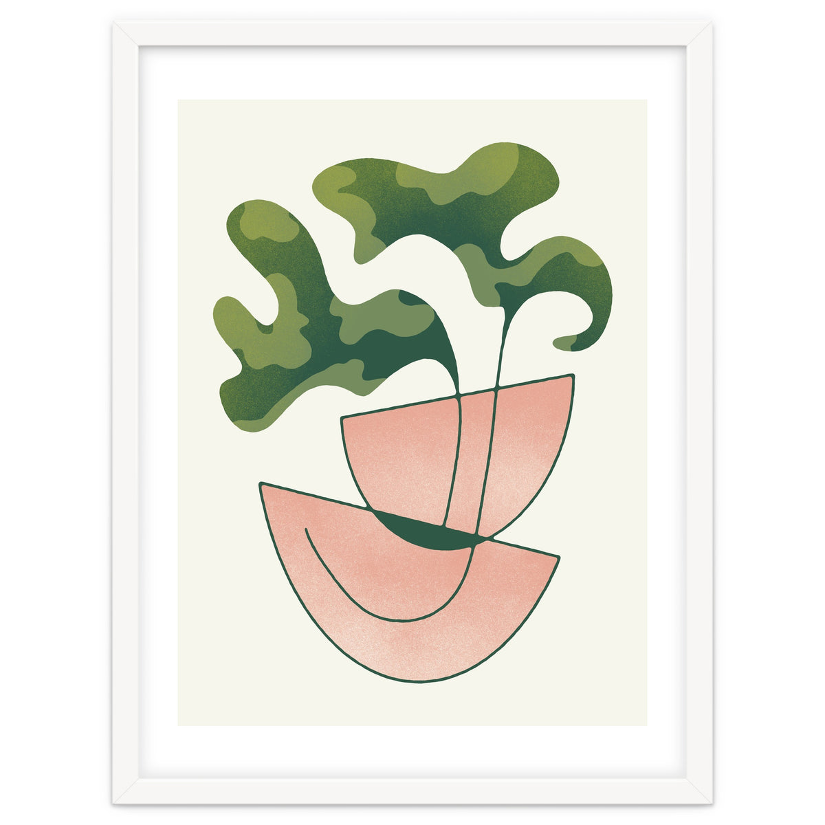 Two Abstract Plant Leaves In A Geometric Vase