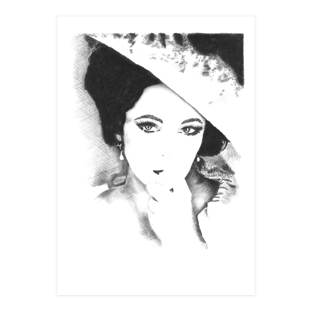 'Liz' - Elizabeth Taylor Charcoal Portrait (Print Only)