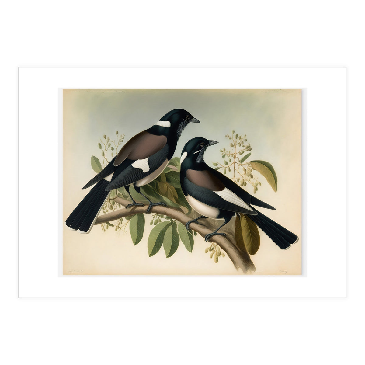 Magpies Vintage Painting (Print Only)