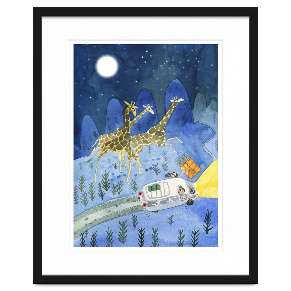 Giraffes In Moonlight