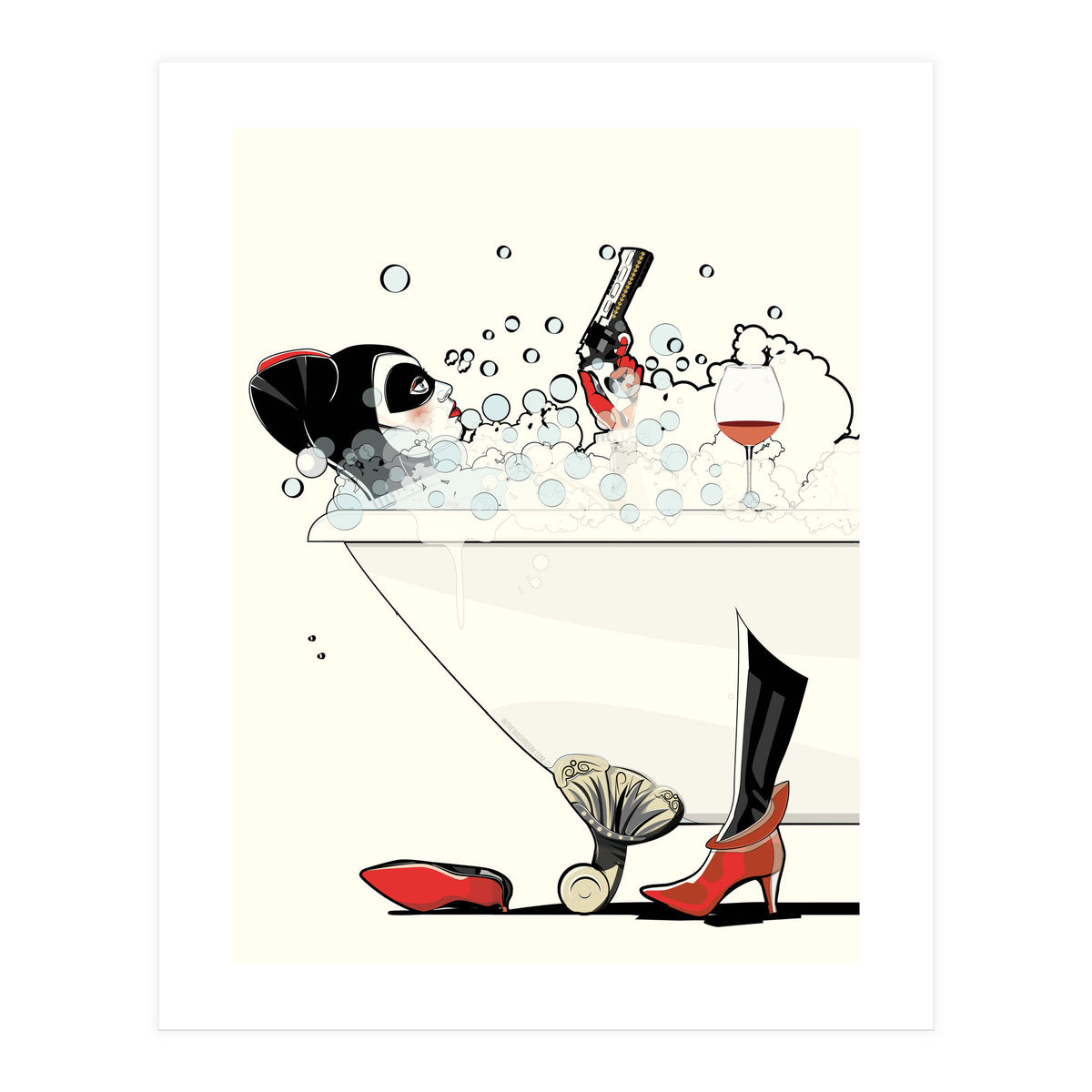 Harley Quinn in the Bath, funny Bathroom Humour (Print Only)