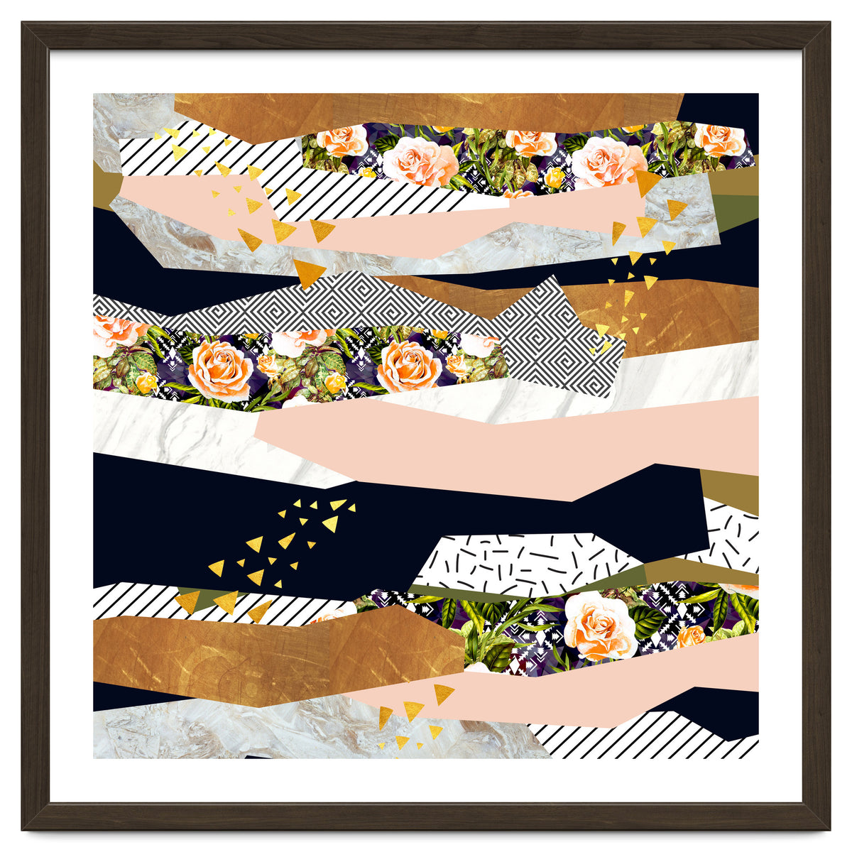 Collage of textured shapes and flowers