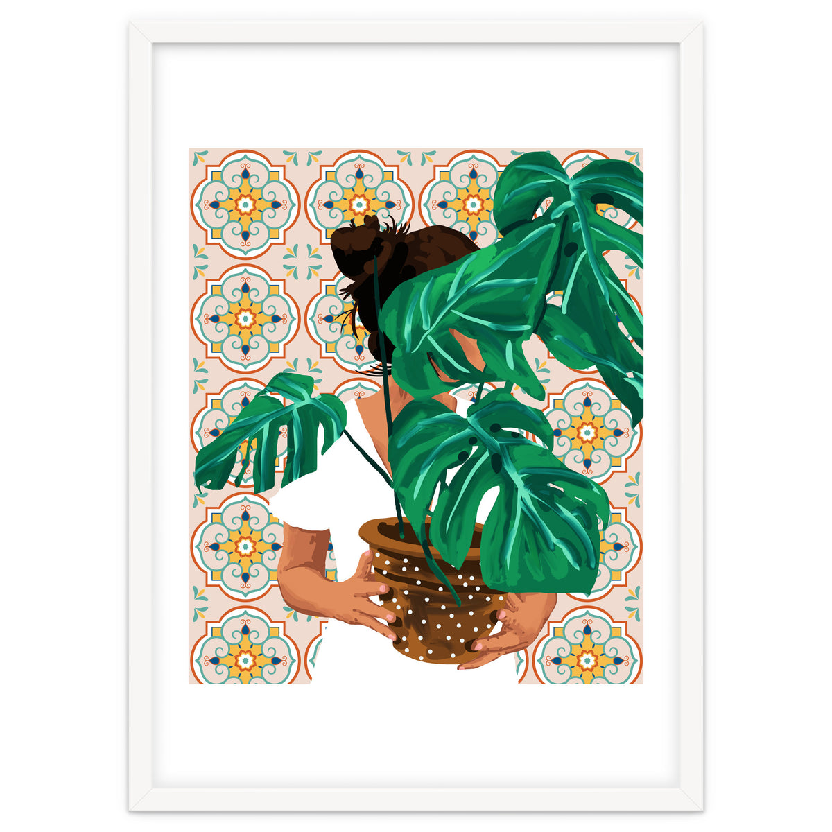 Monstera Plant Lady | Modern Bohemian Morocco Decor | Tropical Botanical Tiles