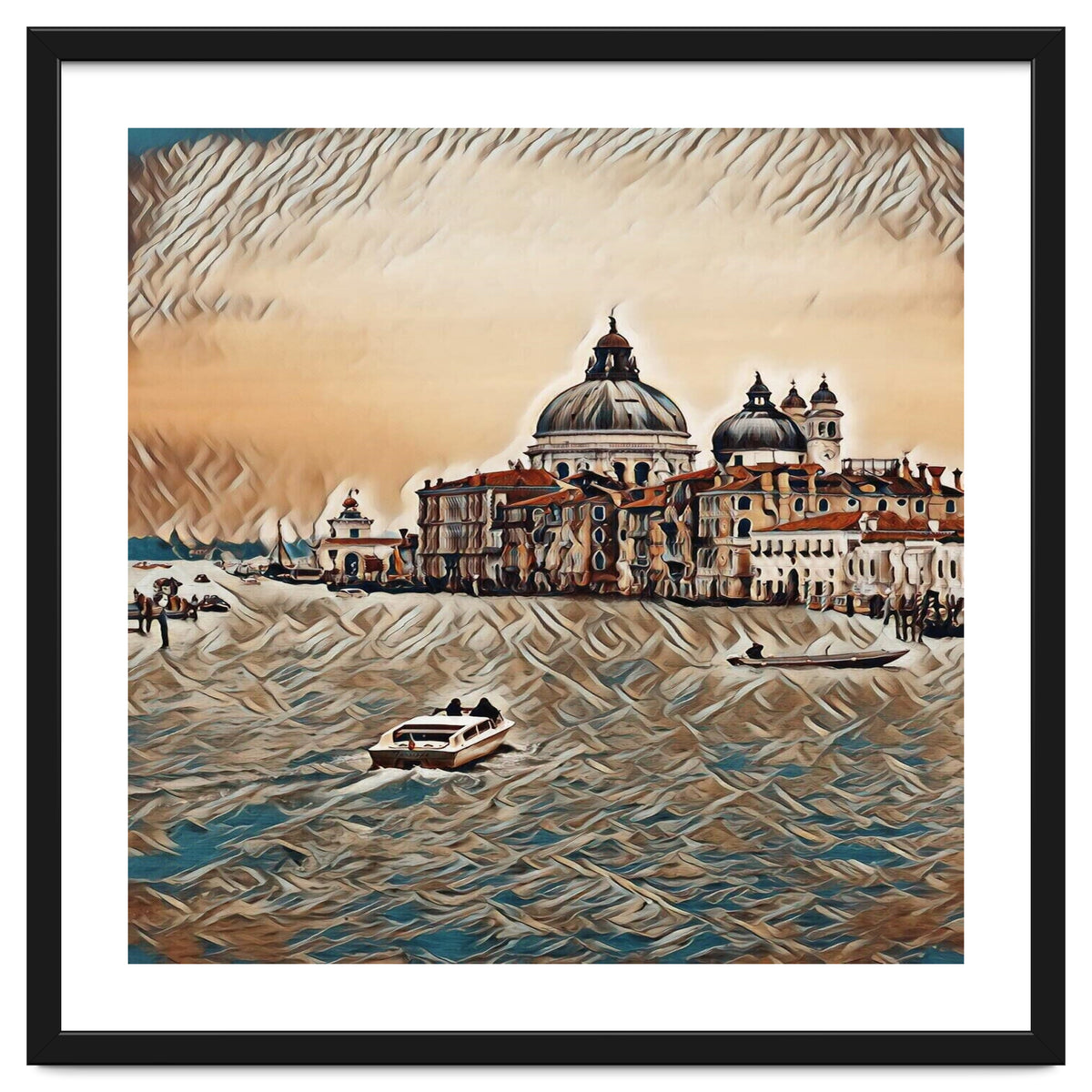 Boat In Venice San Mark`s Basilica Italian Tour Vintage