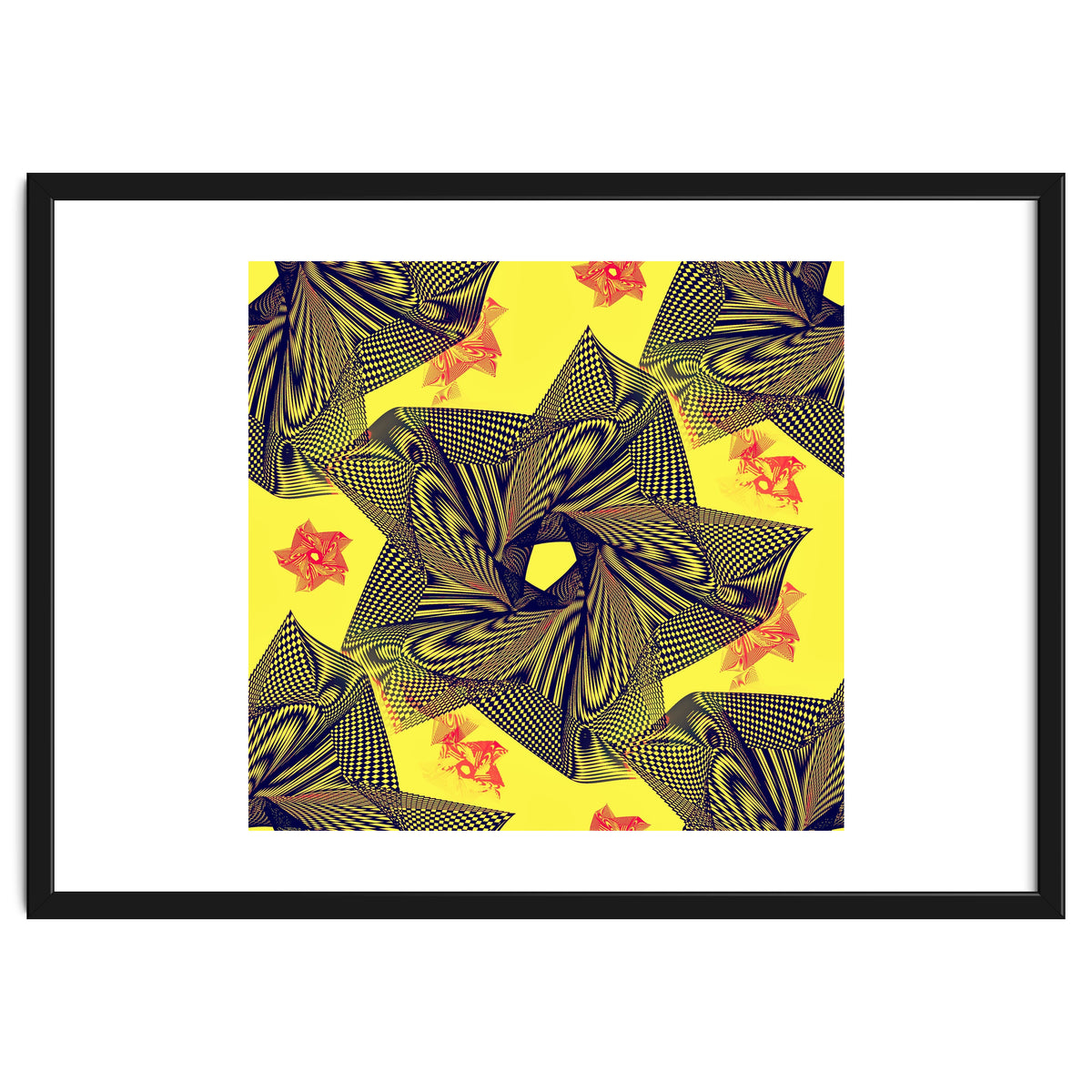 Black flowers on yellow background.