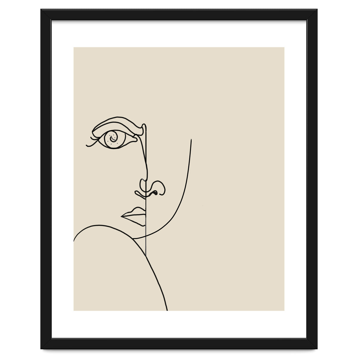 Looking Back : Moon Eyes, Abstract Face Line Art, Minimal Drawing Sketch People Scandinavian Neutral