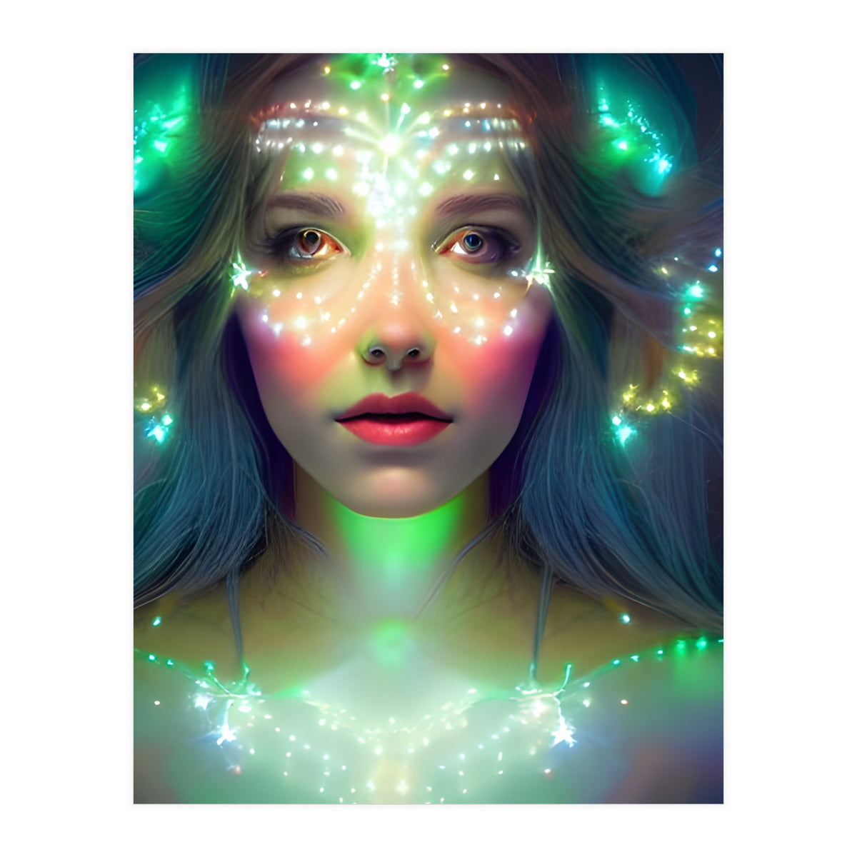 Glowing Green Stars - Goddess of Light Digital Fantasy Artwork (Print Only)