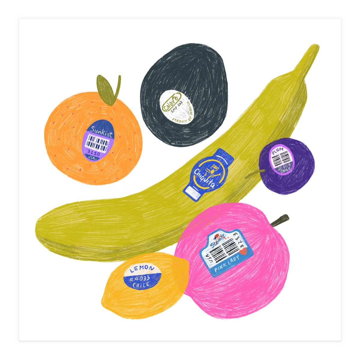 Fruit Stickers Square (Print Only)