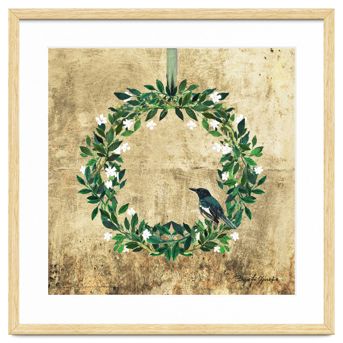 Wreath #White Flowers & Bird #Royal collection