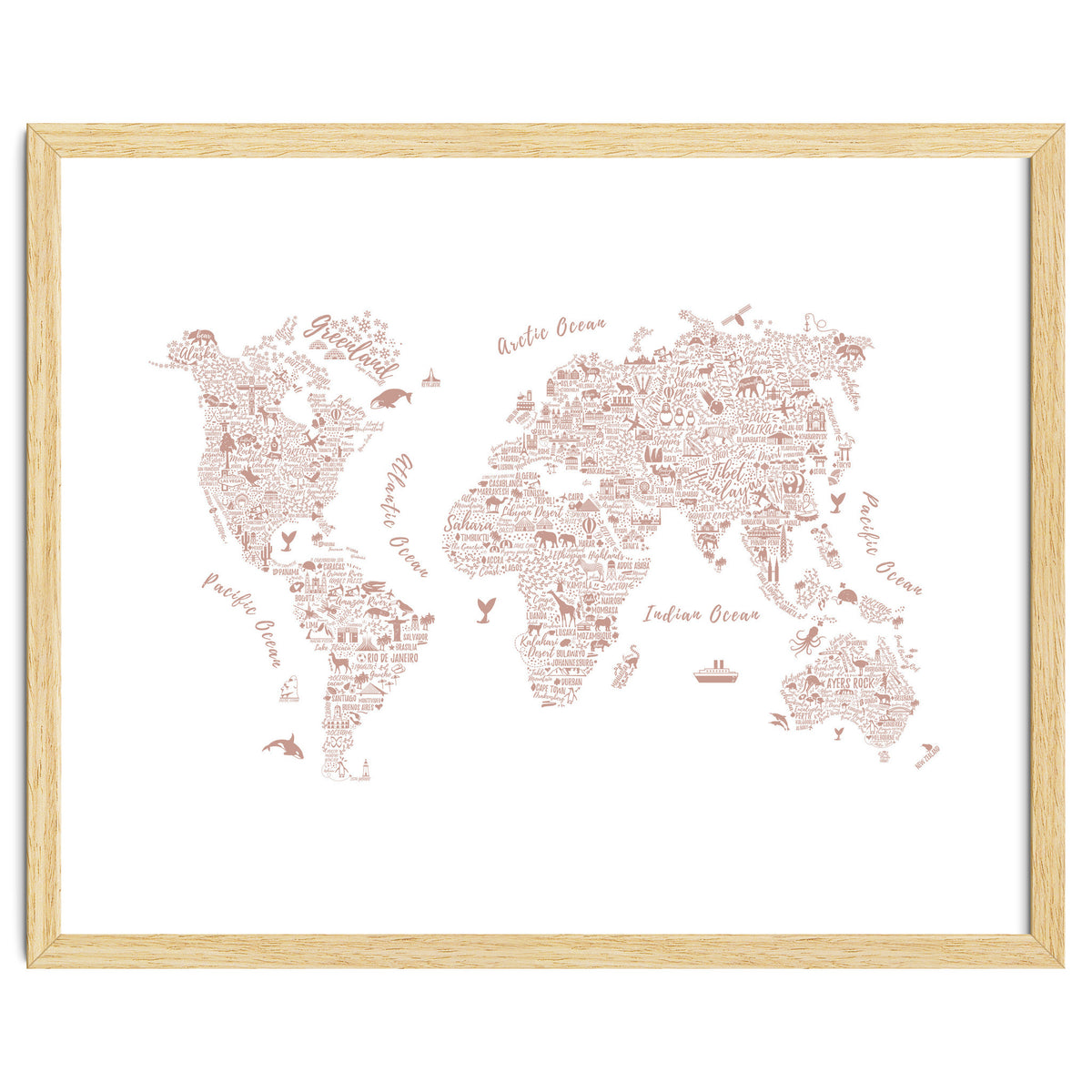 Typography World Map in Pink