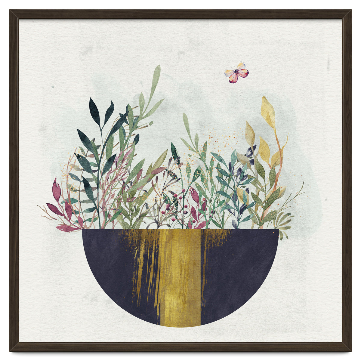 Flowers and leaves in a simple basket