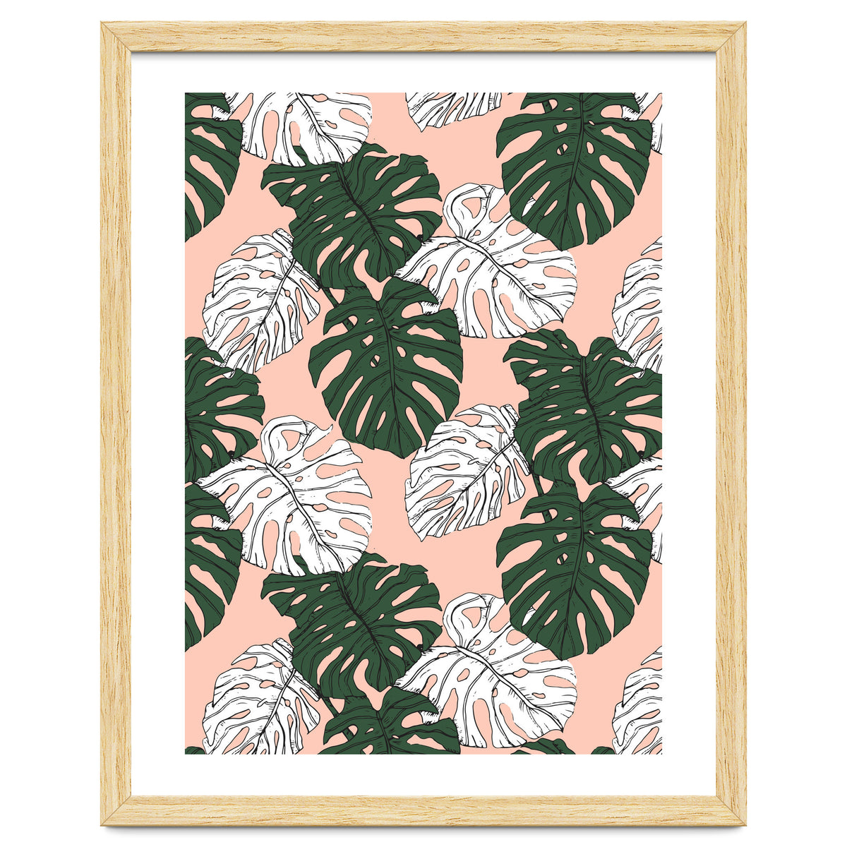 Hand drawing monstera pastel color