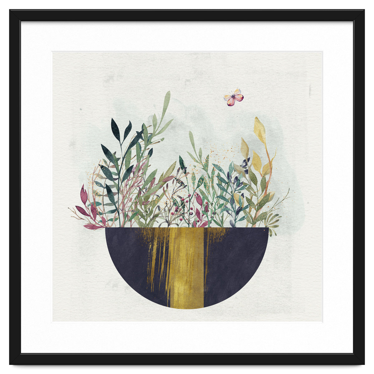 Flowers and leaves in a simple basket