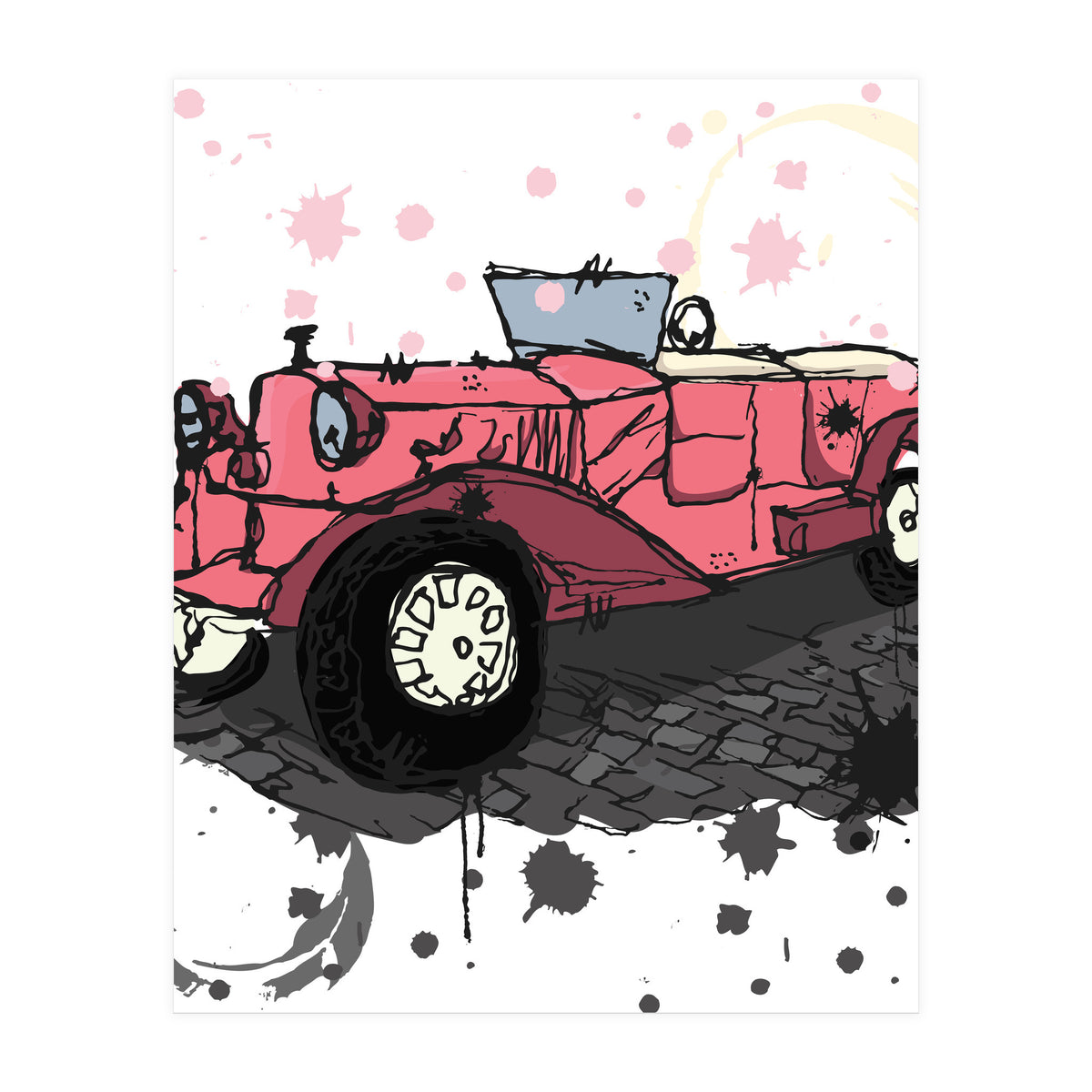 Vintage pink car sketch (Print Only)