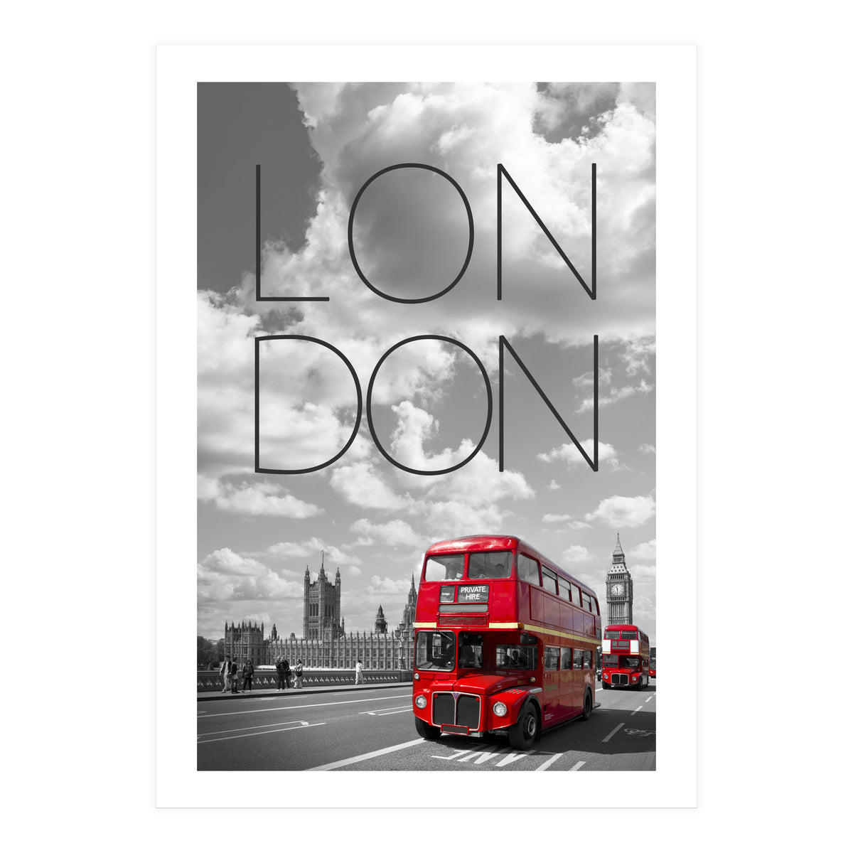 Red Buses in London | Text & Skyline (Print Only)