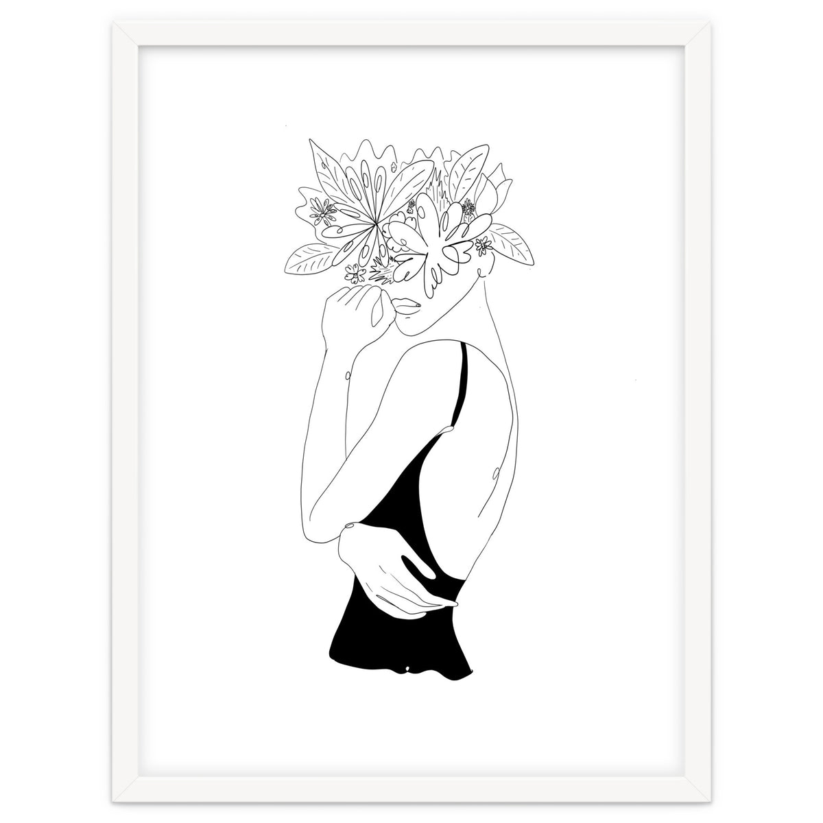 Line Drawing Girl with Flowers