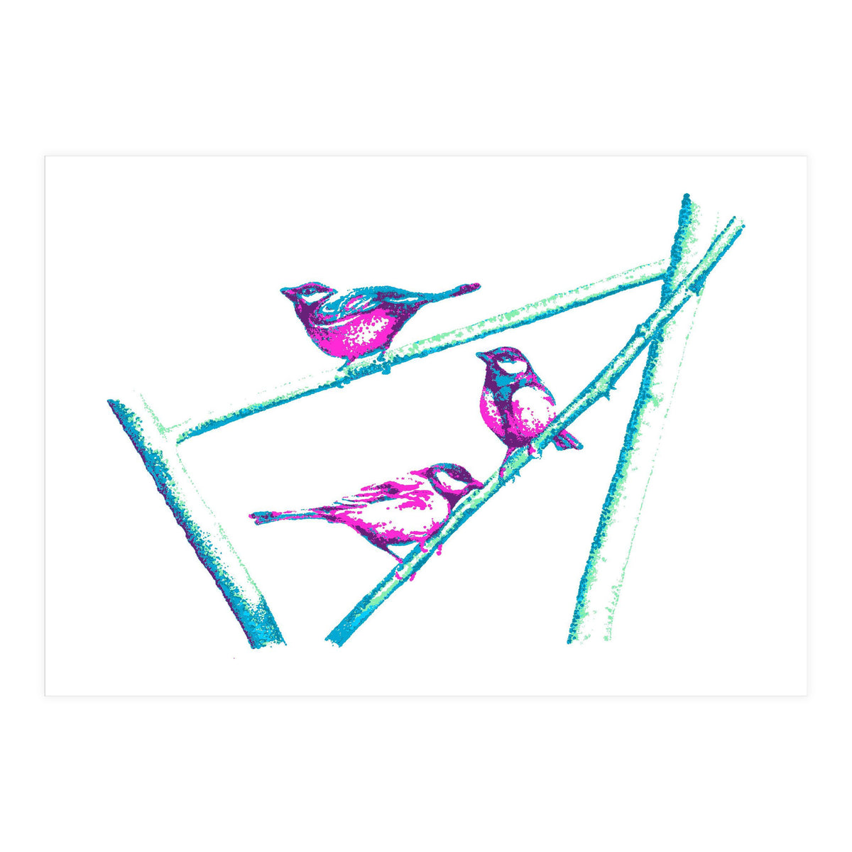 Garden Birds On A Branch (Print Only)