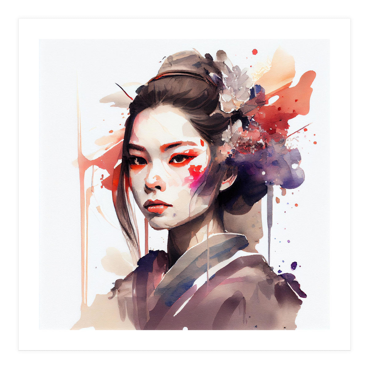 Watercolor Modern Geisha #7 (Print Only)