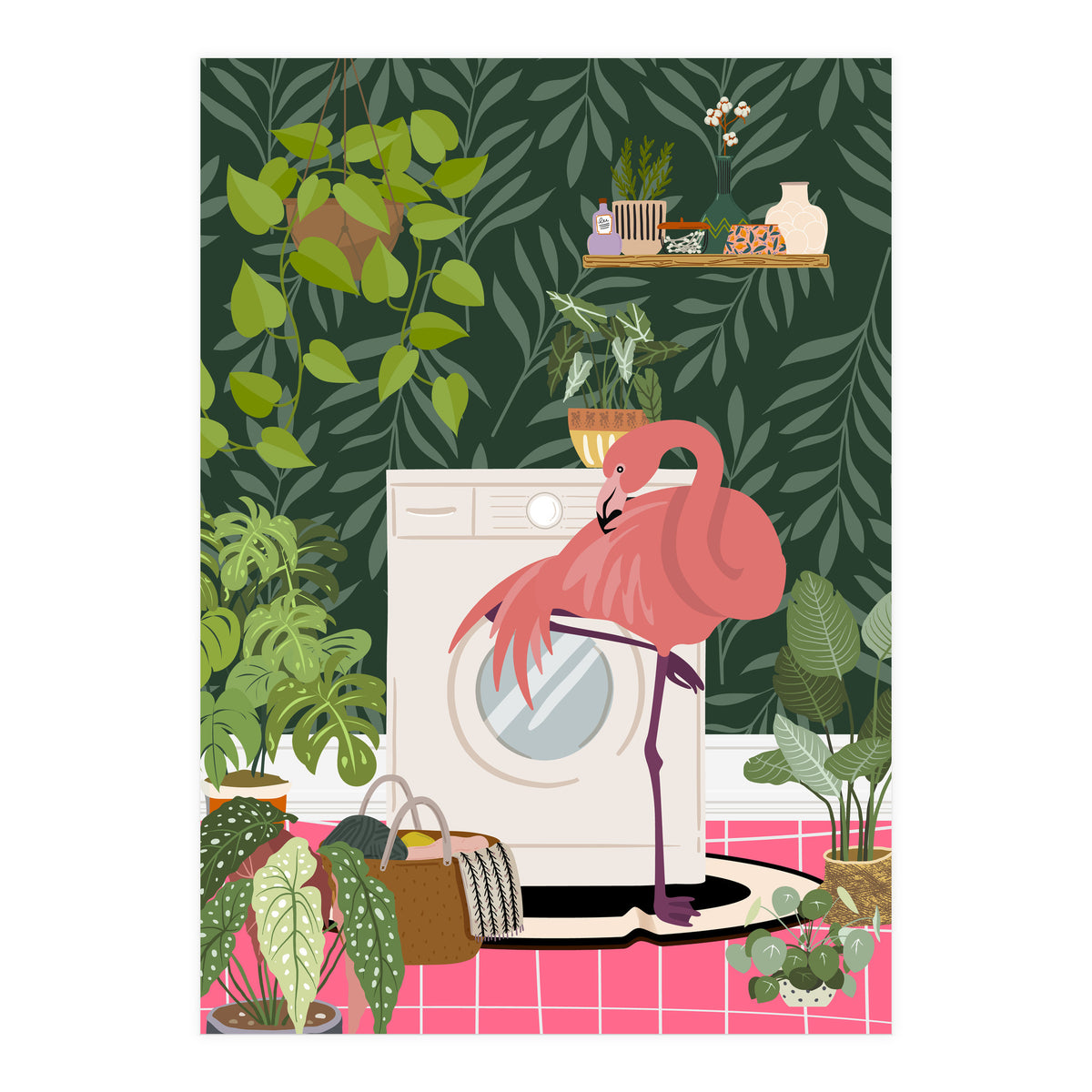 Flamingo in Jungle Laundry Room (Print Only)
