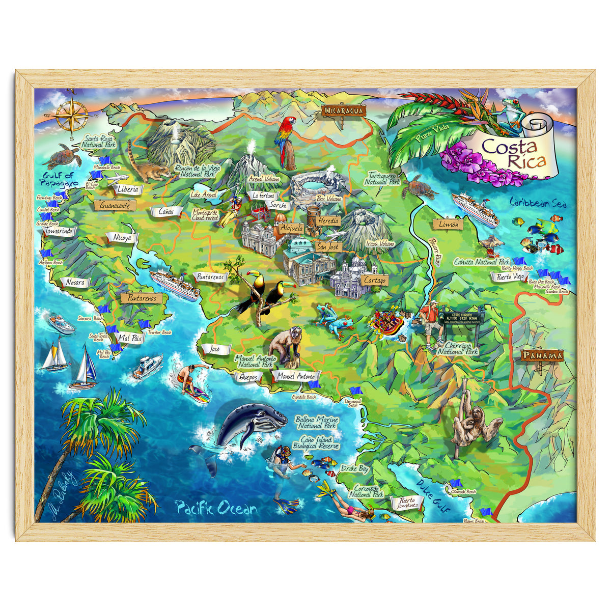 Costa Rica Map Illustration