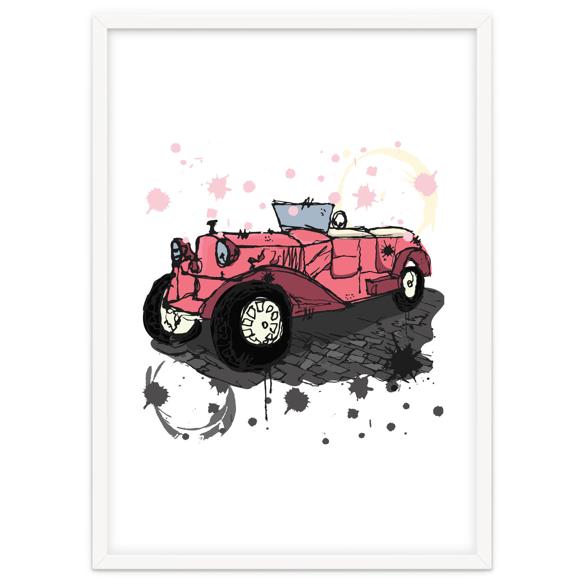 Vintage pink car sketch