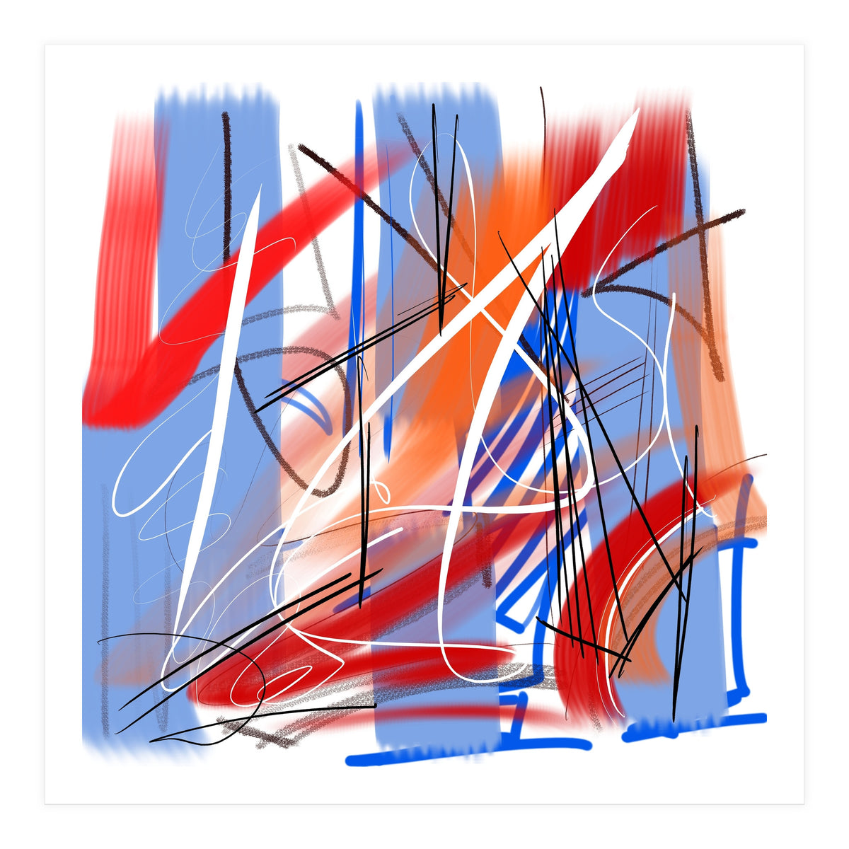 Traces In Blue And Red (Print Only)