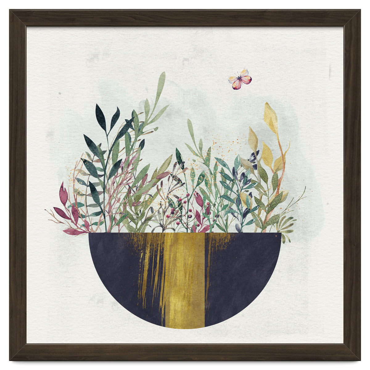 Flowers and leaves in a simple basket