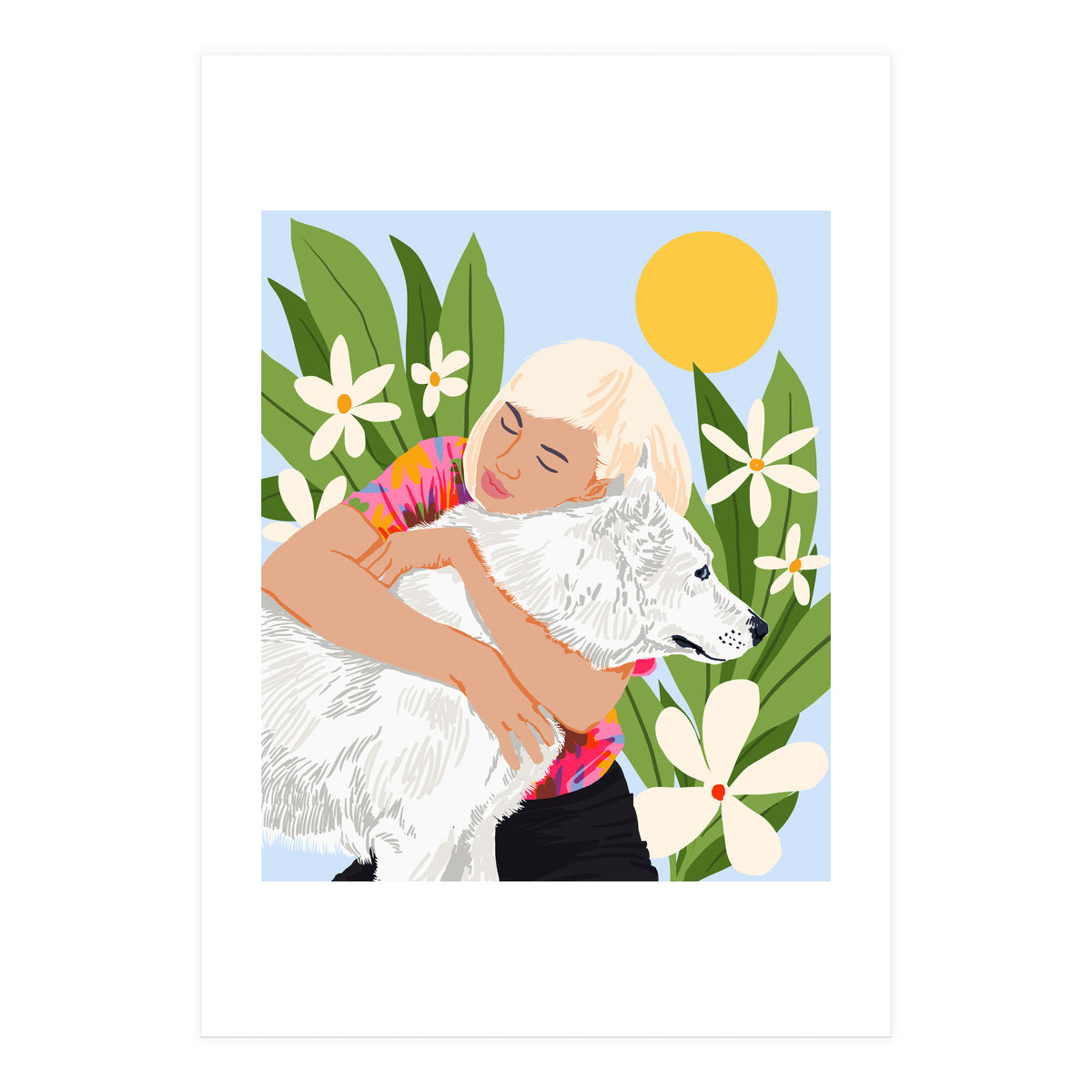 All You Need Is Love & A Dog | Pets Urban Jungle Bohemian Woman Illustration (Print Only)