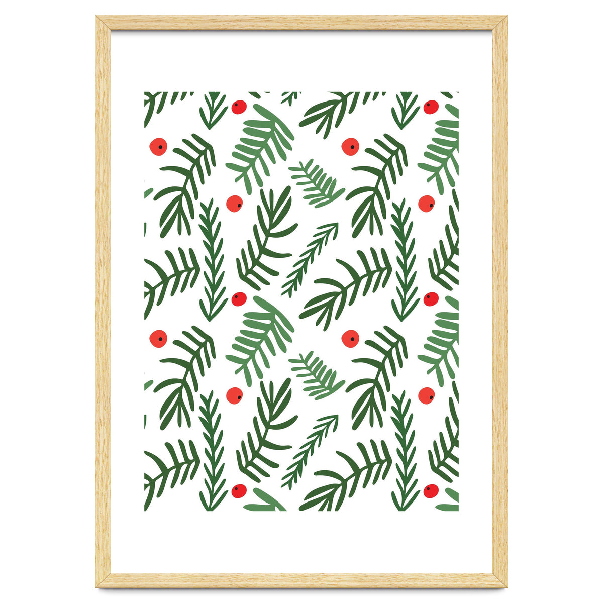 Pine Tree Branches With Christmas Berries Pattern