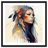 Watercolor Floral Indian Native Woman #13
