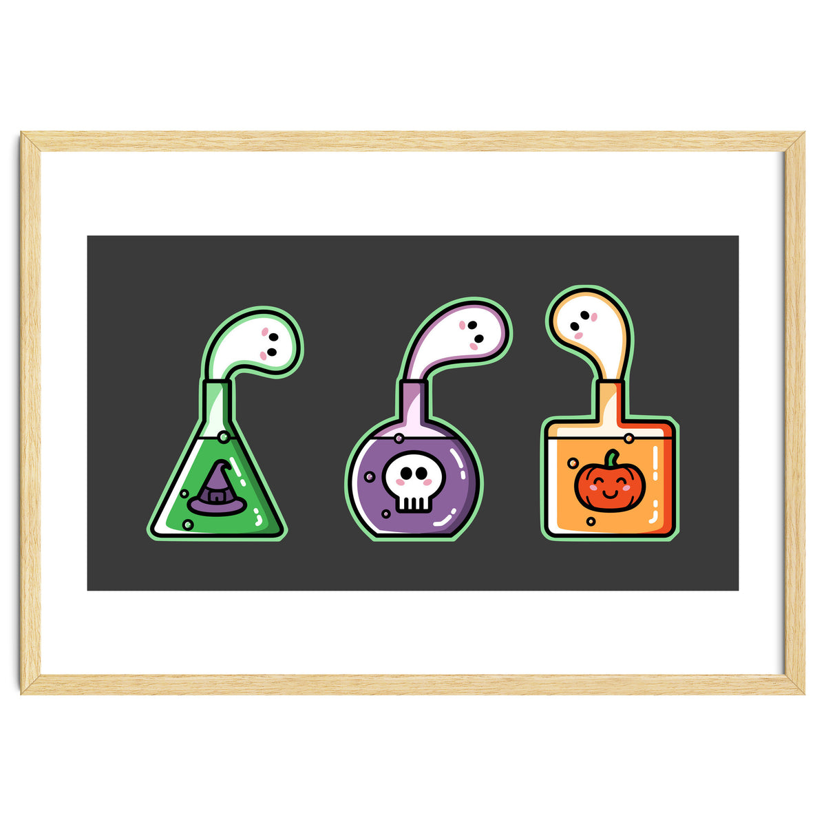 Kawaii Cute Halloween Potions - witches hat, skull, pumpkin, ghosts