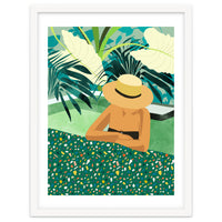 Chill, Modern Bohemian Black Woman Travel Illustration | Terrazzo Tropical Swimming Pool Fashion