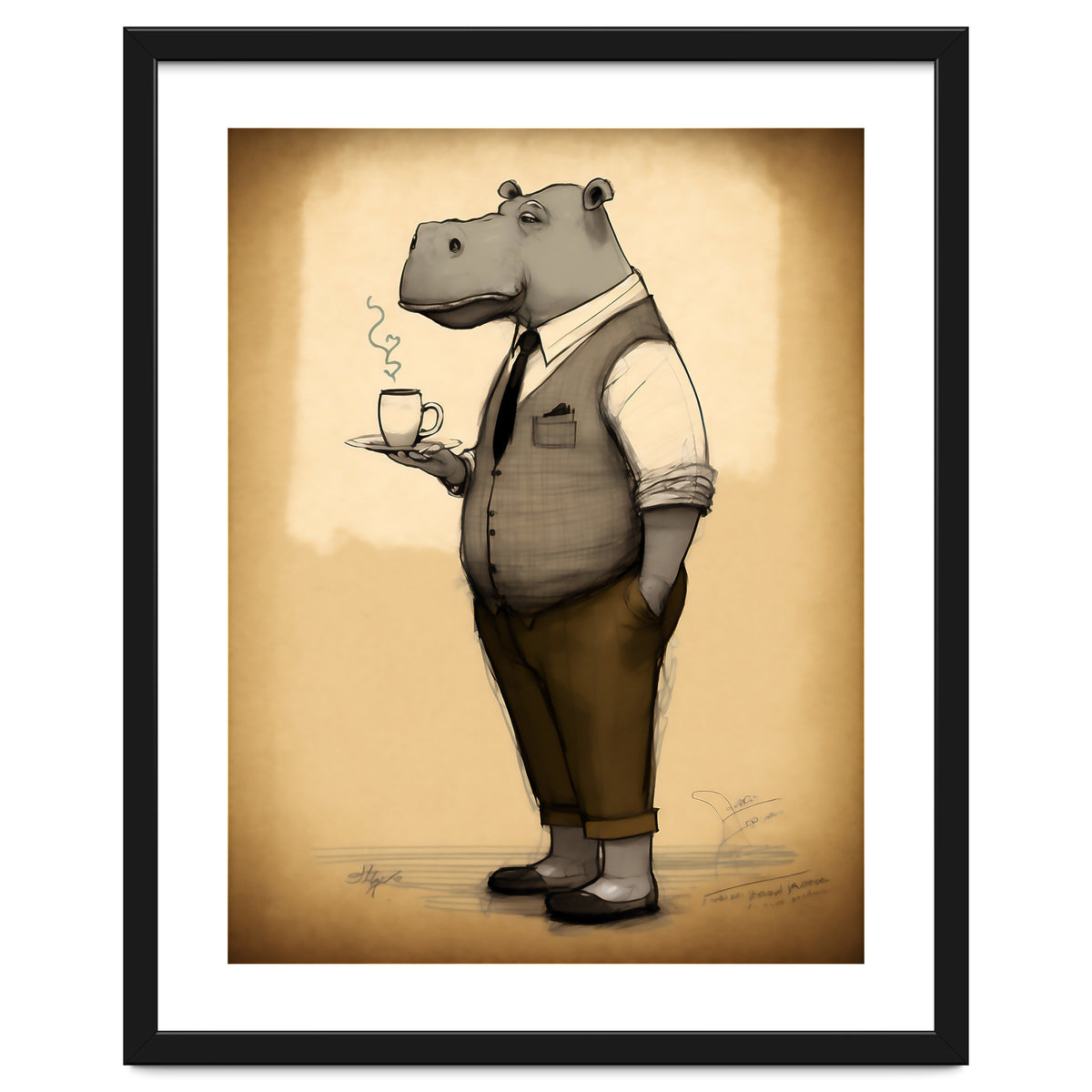 Hippo Hipster Fashion Sketch